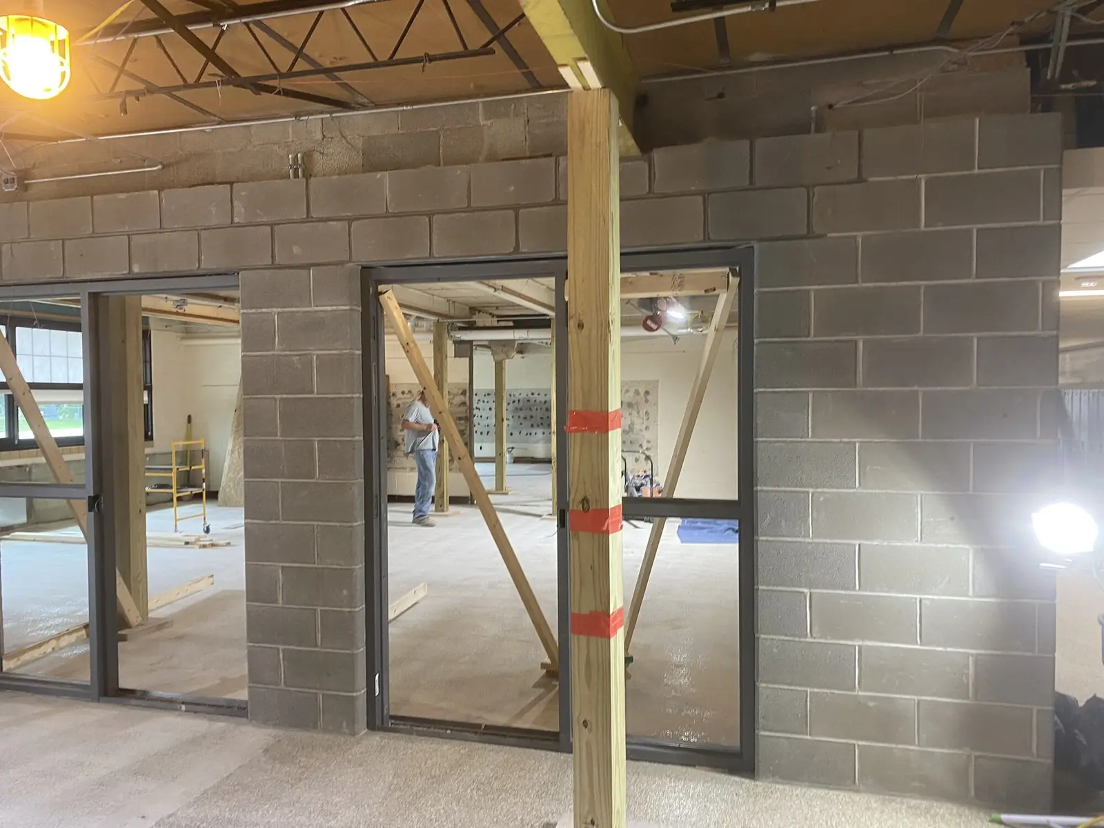 CMU block wall construction, commercial interior